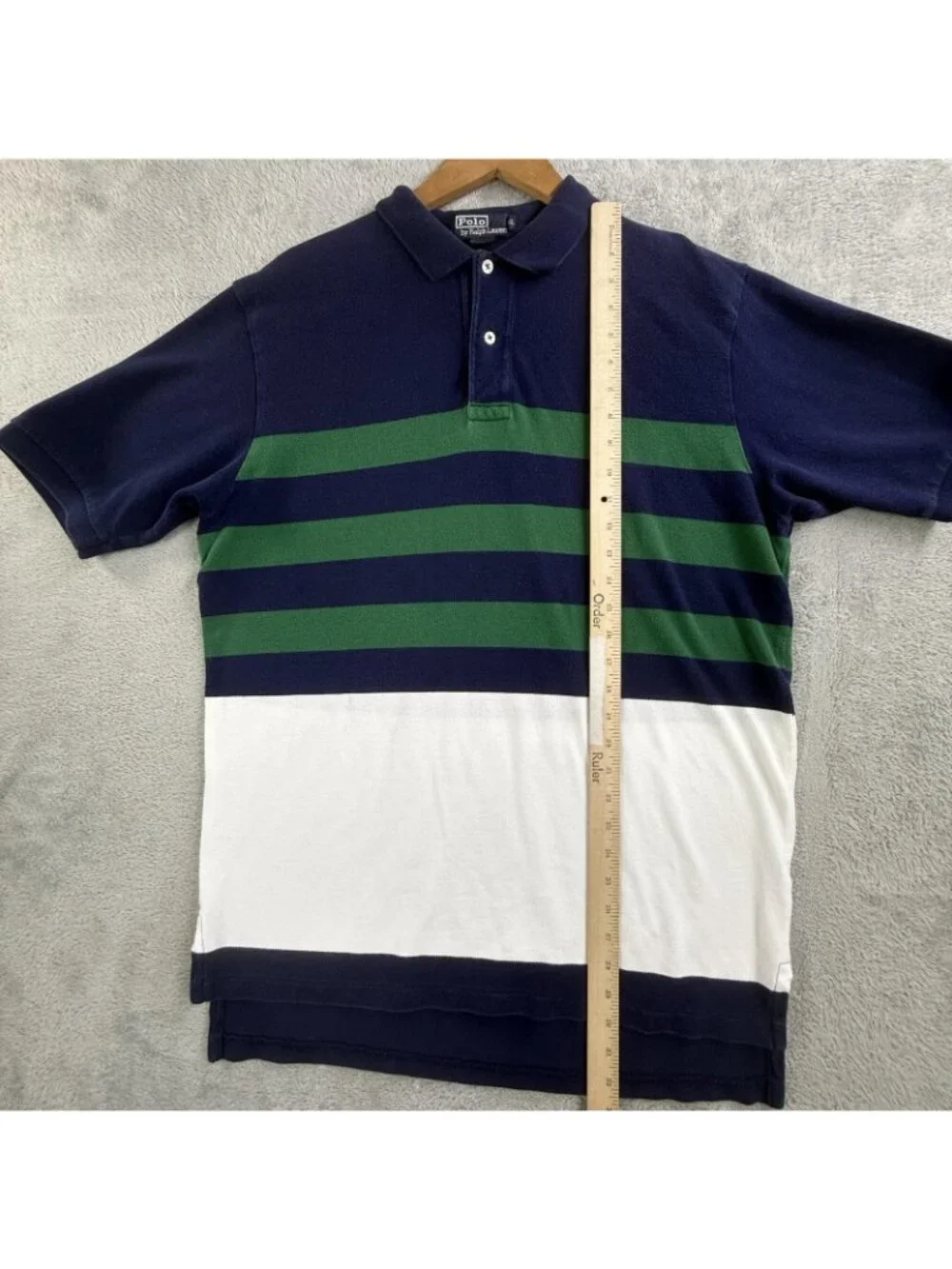 Vintage Polo Ralph Lauren Polo Shirt Mens XL Blue Green Stripe Colorblock Pony